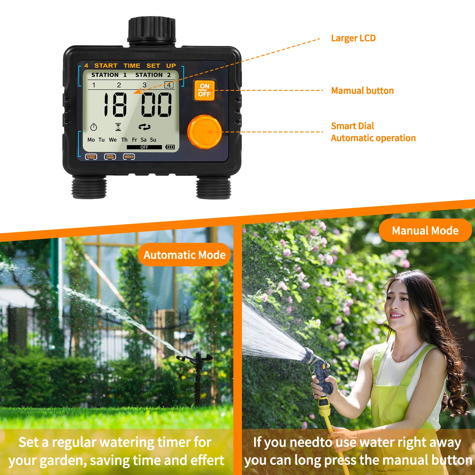Programming Automatic Garden Watering 2 Outlets Tap Timer, Solenoid Valve  for Outdoor Sprinkler, Hose and Irrigation