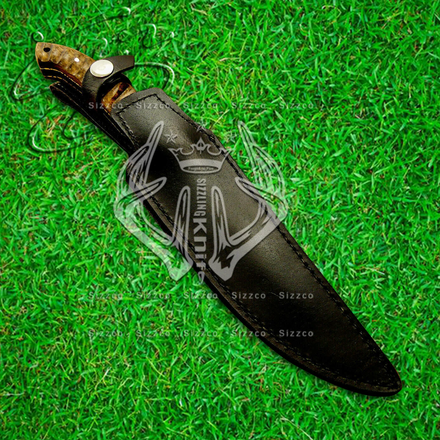 High Quality Custom Black Powder Coated D2 Steel Kitchen Fillet Knife Handle Burl Wood, Leather Sheath, Smooth Cutting