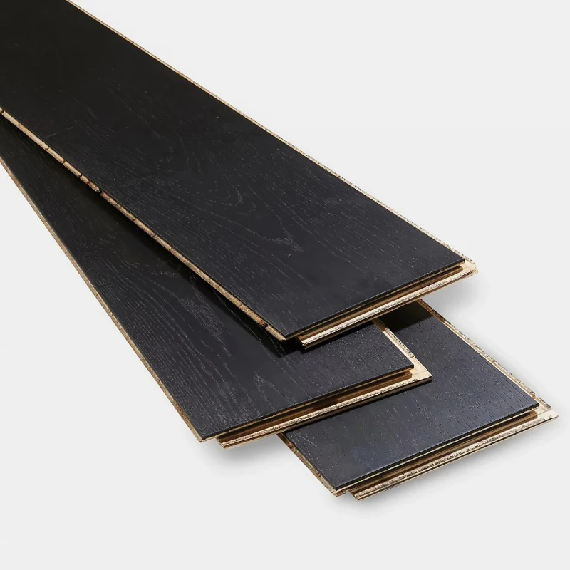 Modern Style Black Oak Engineered Wood Flooring Indoor Living Rooms Click Installation Waterproof Brushed Natural Veneer