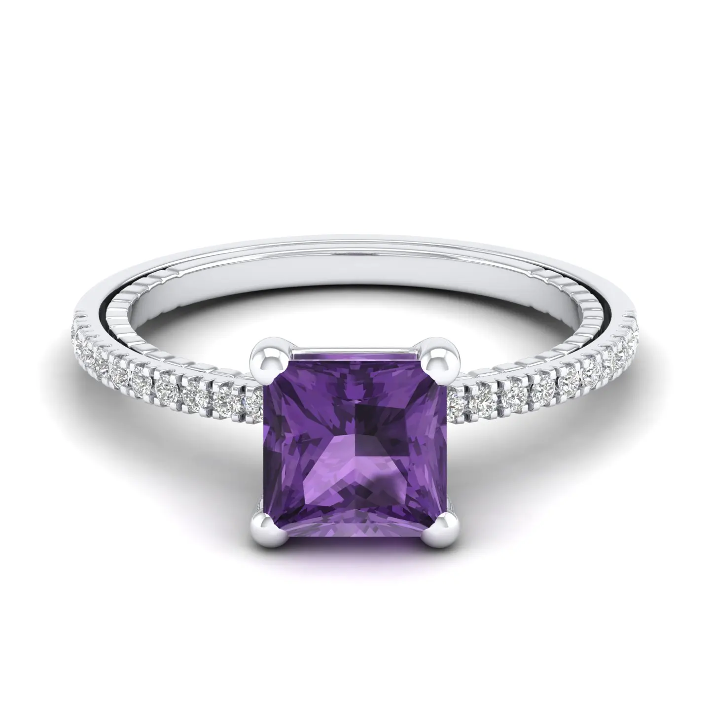 REYES Classic Design Amethyst Gemstone Wedding Gift Rings OEM ODM Custom 14K Solid White Gold Engagement Rings for Women