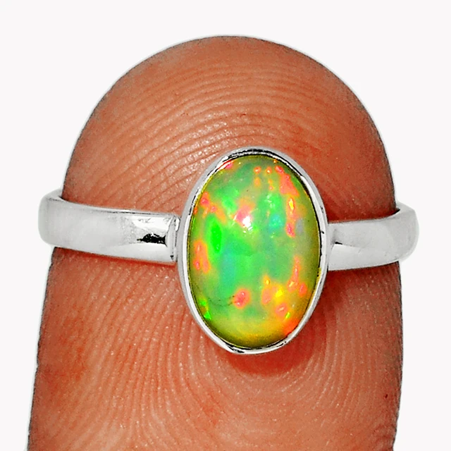 Natural Stone Ring Crystal Opal Sterling Silver Semi-Precious Stones Gemstone Rings Jewelry For Women