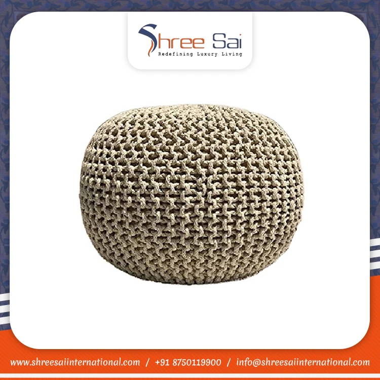 Factory Direct Sales Of Natural Color 100% Cotton Soft and Comfortable Round Pouf for Home At Exclusive Range