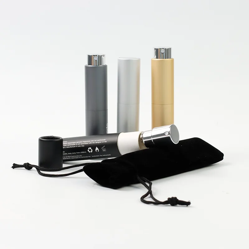 custom 5ml 8ml 10ml 20ml perfume bottle with gift box packaging  refillable metal aluminum  twist up atomizer  bottle