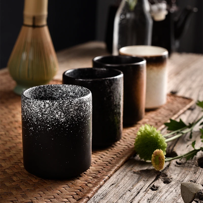 Classic Ceramic Tea Cups Traditional Chinese and Japanese Style Yunomi Style Abstract Pattern Handless Ceramic Cups