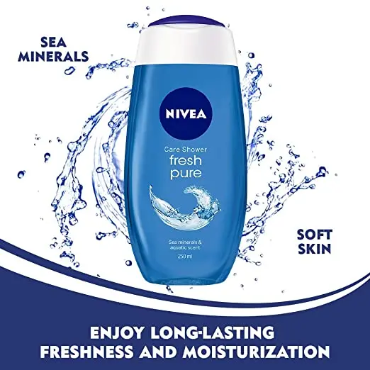 NIVEA Body Wash, Fresh Pure Shower Gel, Refreshing Aquatic Scent Liquid Soap With Seal Minerals