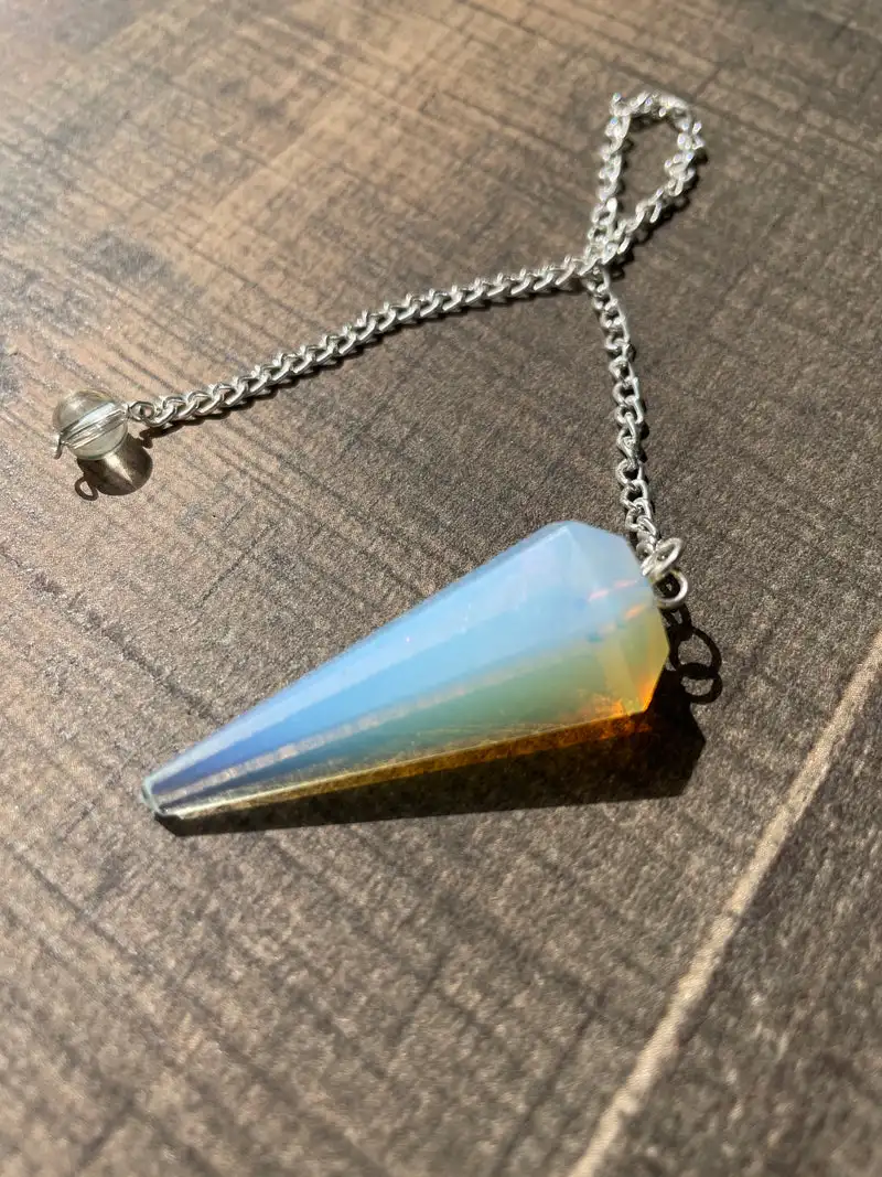 Opal Faceted Cone Pendulum with Chain Healing Dowsing Crystal Pendulum Spiritual Energy Jewelry Gift Hexogen Reiki Stone