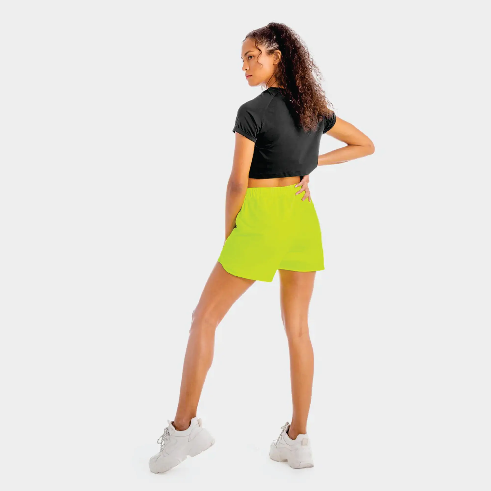 Lightweight 4 Way Stretch Fabric 90% Polyester 10% Spandex Elasticated Waist Neon Women Core 2 In 1Breathable Shorts