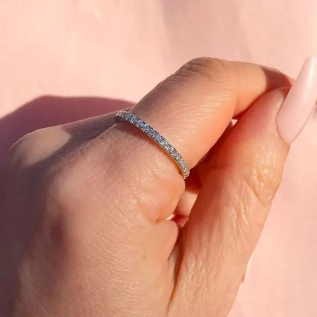 925 Sterling Silver Fine Wedding Band Ring High Quality Eternity Style Set with Cubic Zirconia Rhinestone Diamond Pave Wholesale