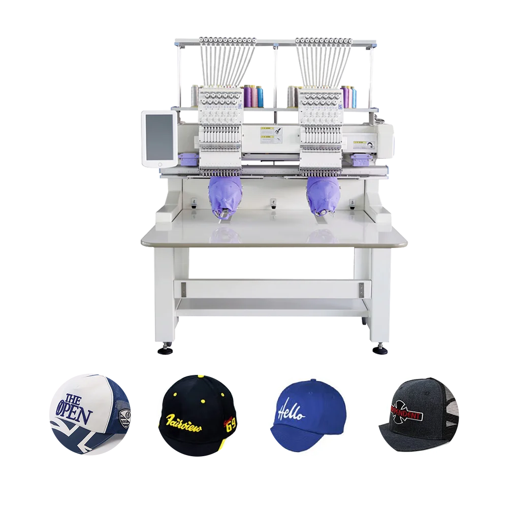 REHOW high effciency two heads double head hat t-shirt flat embroidery machine price 12 needle automatic computerized embroidery
