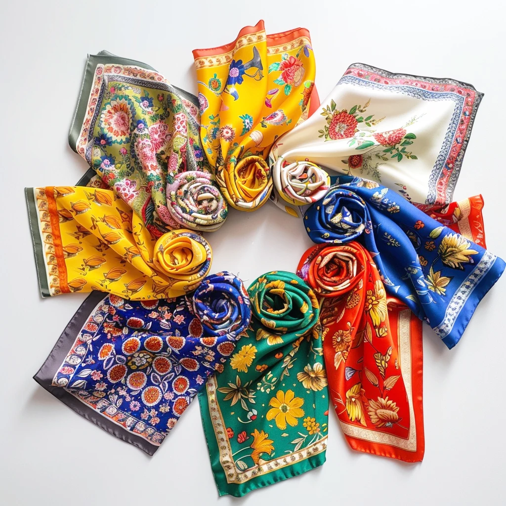 New design digital printing luxury soft touch square 100% satin fashion silk other scarves head scarf for women