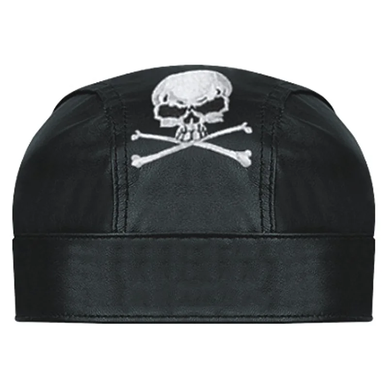 HMB-901O LEATHER SKULLCAP DURAG HEAD WRAP BANDANA SKULL CAP HATS SCARF BIKER WEAR