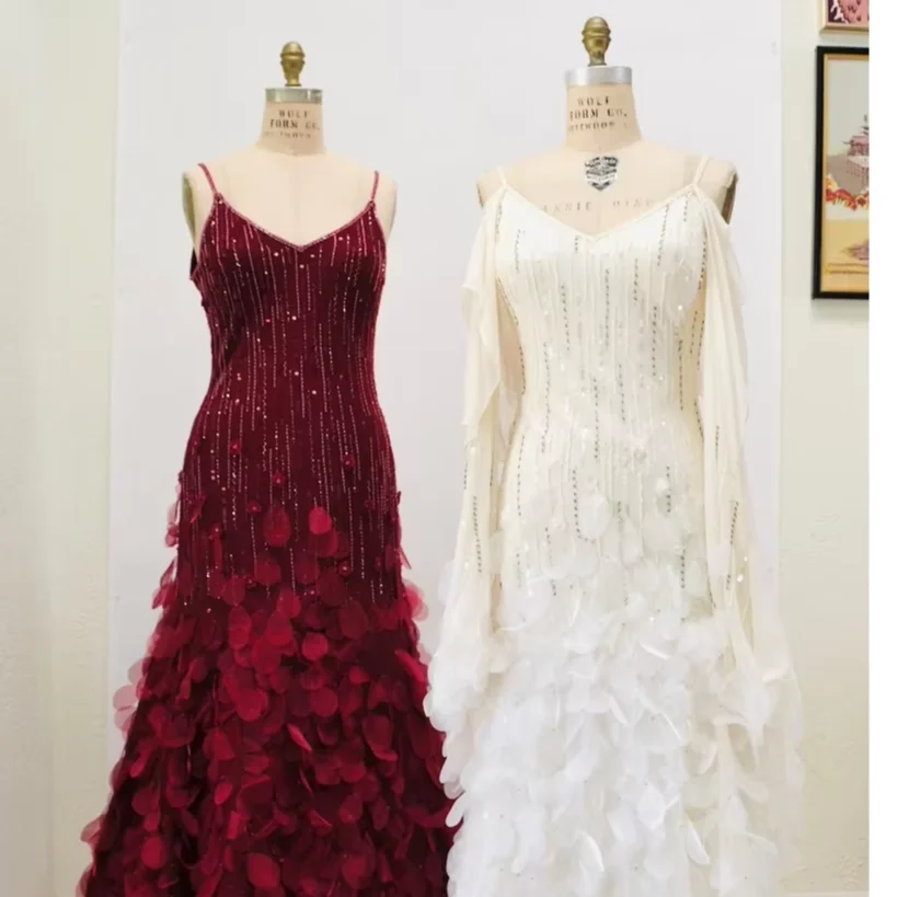 90s 00s Vintage Bias Cut Dark Red Sequin Evening Gown Dress Sue Wong Medium Red Floral Sequin Silk Gown Dress y2k Pageant Party