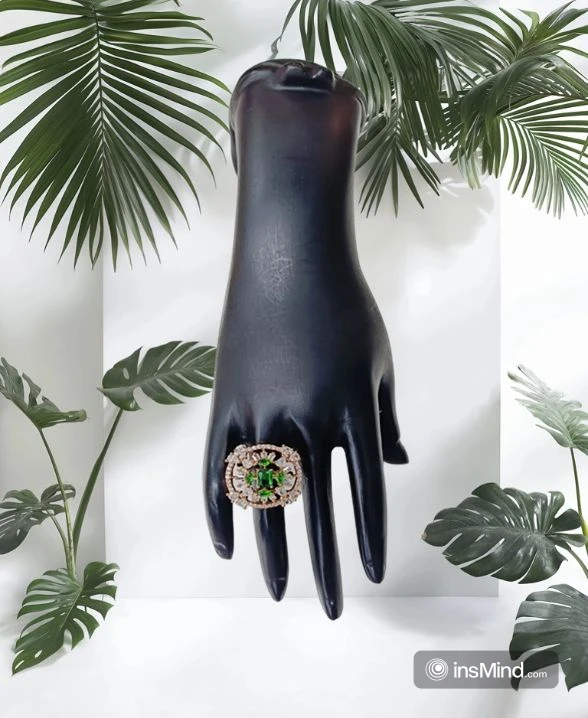 Zirconia Emerald Stone Engagement Ring American Diamond Amazon Foreign Trade New Style European and  Style Ring