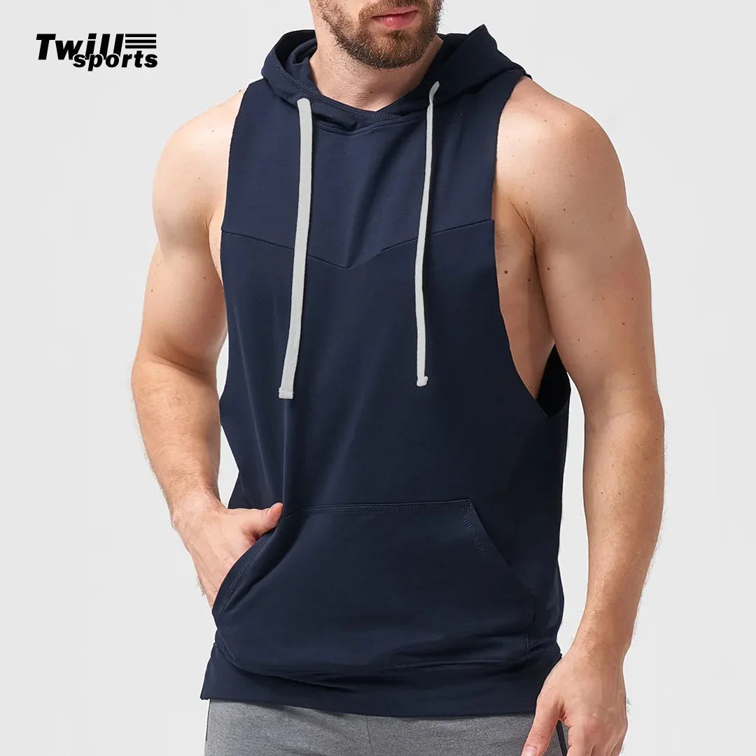 Изготовленные на заказ толстовки быстросохнущие спортивные майки для бега одежда мужская тренировочная Свободный жилет без рукавов тренировок с капюшоном
