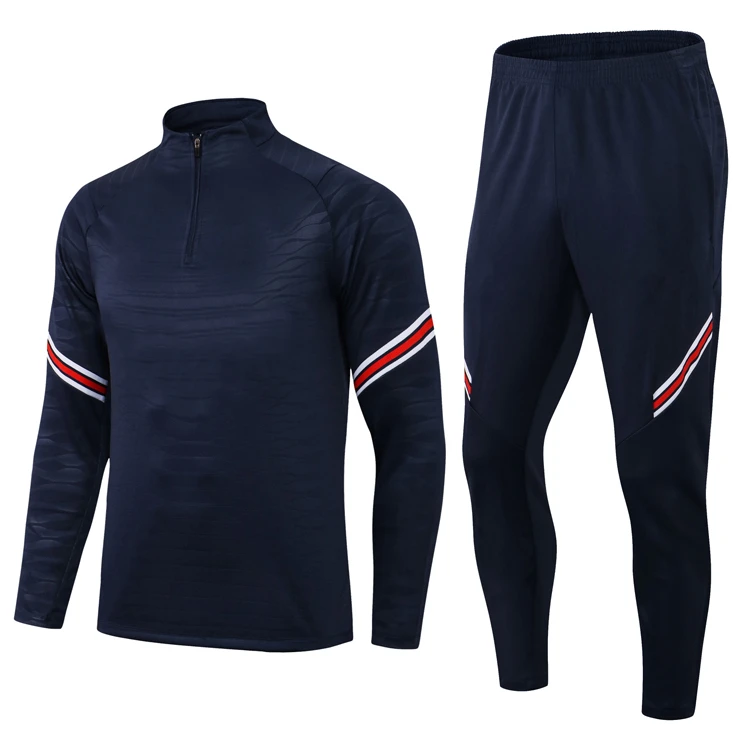 Dark Blue Thailand Football Tracksuits Customized Men And Youth Training