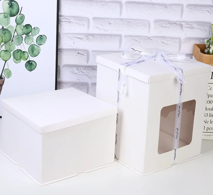Sim-party Square White Marble Lid Tall Wedding Dessert Window Birthday Cakes Box 6 Inch Cake Boxes