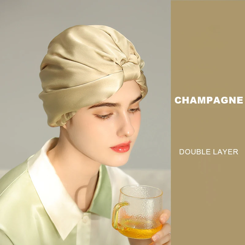 Quality Custom 100% Mulberry Silk Bonnet Daily Soft Hair Cover Sleeping Cap European Style Turbans