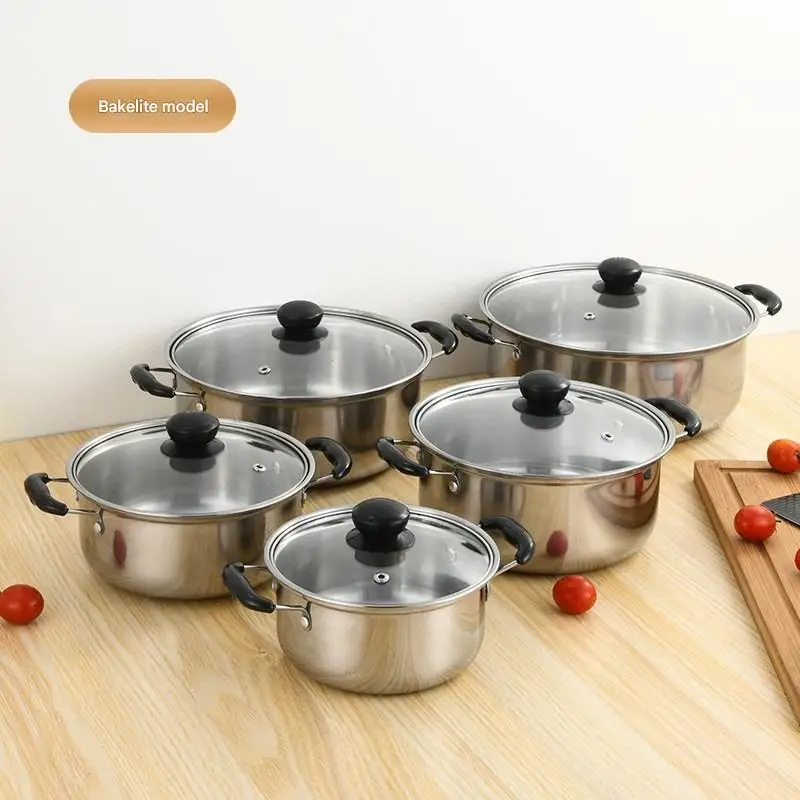 DS10 Wholesale Kitchen 5 Pieces Soup Pot Set Stainless Steel Cooking Cookware Sets Pots and Pans Non Stick Cookware Sets
