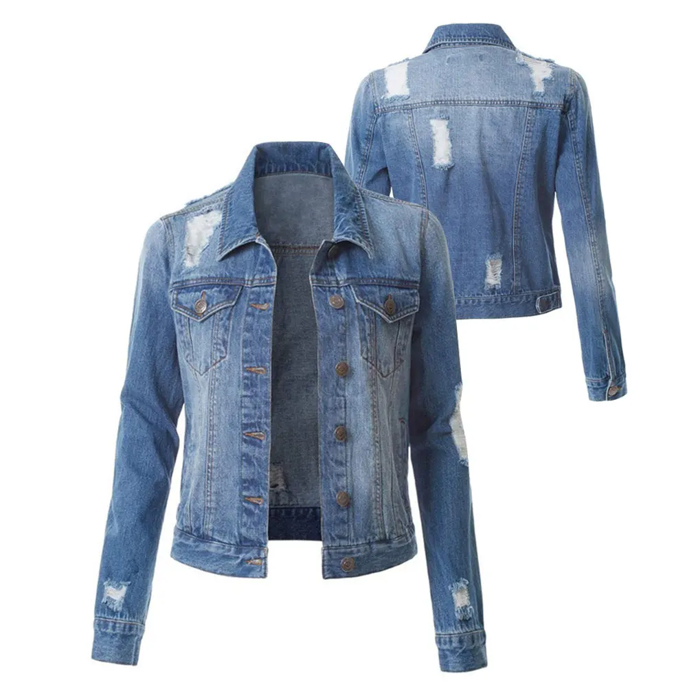 2022 Custom Logo Women Girls Jeans Jacket Plus Size Slim Fit Lady Casual Denim Jacket for sale made in Pakistan