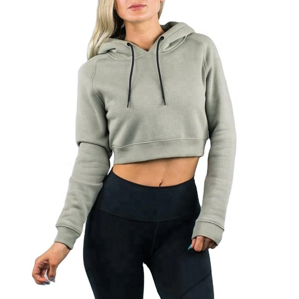 Custom logo factory made Heavyweight material women clothing cropped hoodie Slim Fitted Long Sleeve Crop Top Fitness Hoodie