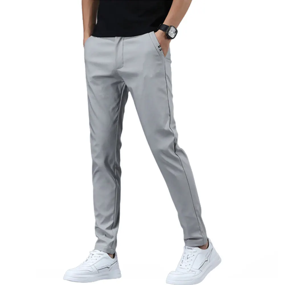 Spring Summer Pants Mens Stretch Korean Casual Slim Fit Elastic Waist Business Classic Trousers Male Black Gray