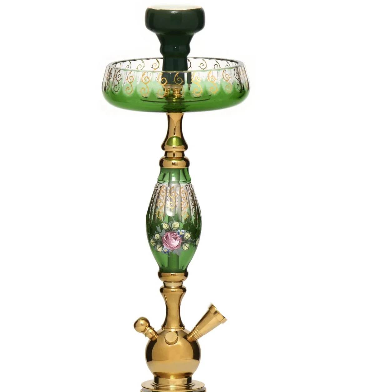 Fancy Luxury Green and Gold Decorative Glass Hookah New Design Barware for Smoking Tableware Hookahs with Single Hose
