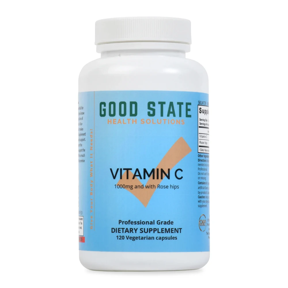 Good State Vitamin C with Rose Hips - 120 Veggie Capsules Premium Quality Dietary Supplement.Vegetarian Capsules