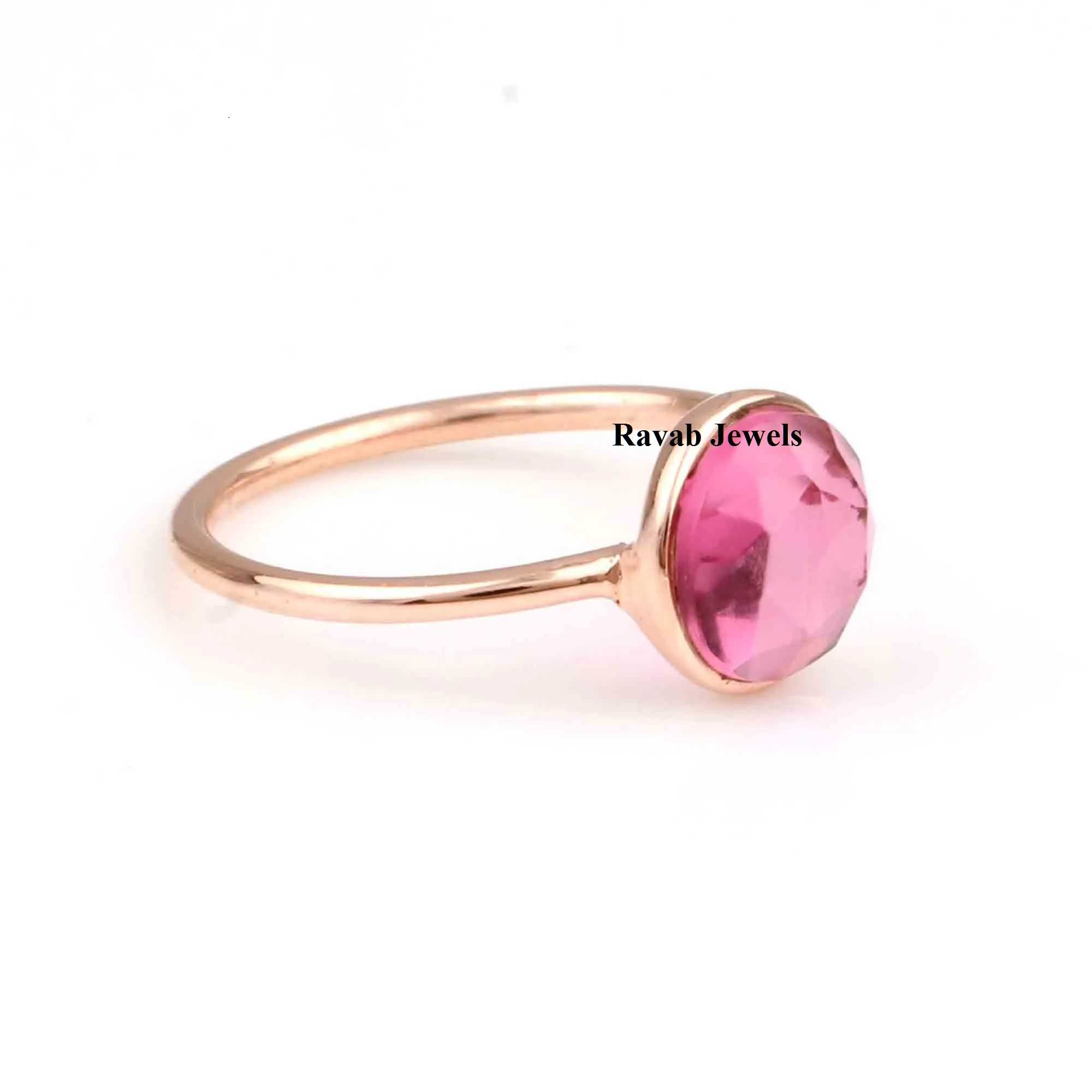 2023 Export Quality Tourmaline Quartz Solid 925 Sterling Silver Rose Gold Plated Bezel Gemstone Ring Custom Jewelry Manufacture