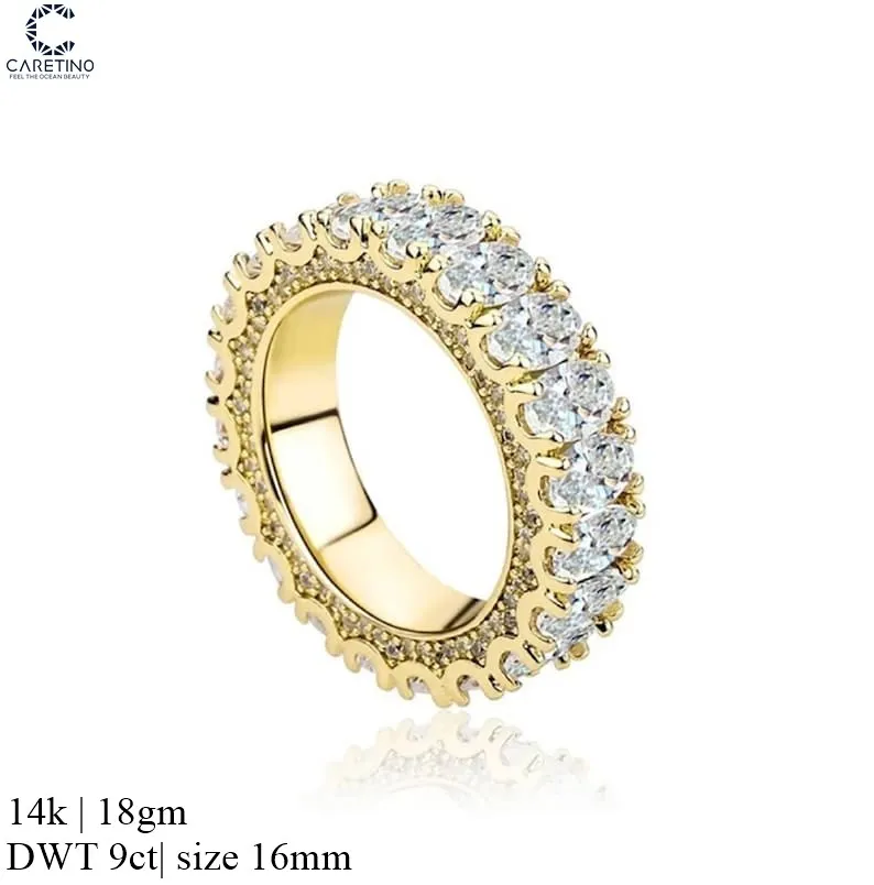 Sensational 3 Row Round Cut Moissanite Eternity Ring Wedding Band In 10k White/Yellow Gold or Sterling Silver
