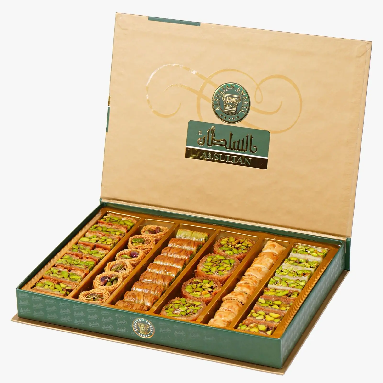 Al Sultan High Grade BAKLAWA Exquisite Assortment Arabic Sweets 350gm Wholesale Packaged in Box with Nut and Chocolate Flavor