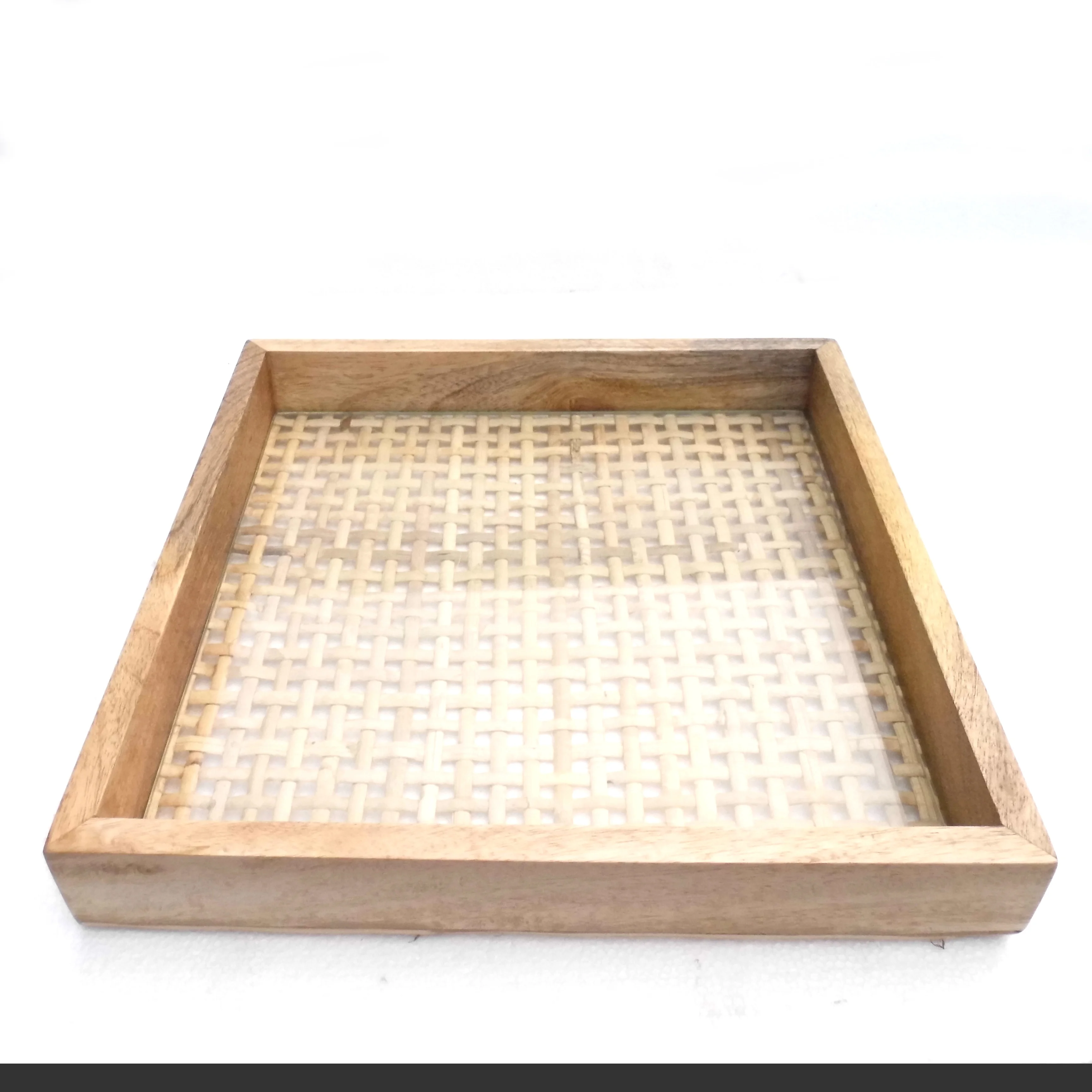 home kitchen daily use serving wood tray round shape attractive designer wood glass tray