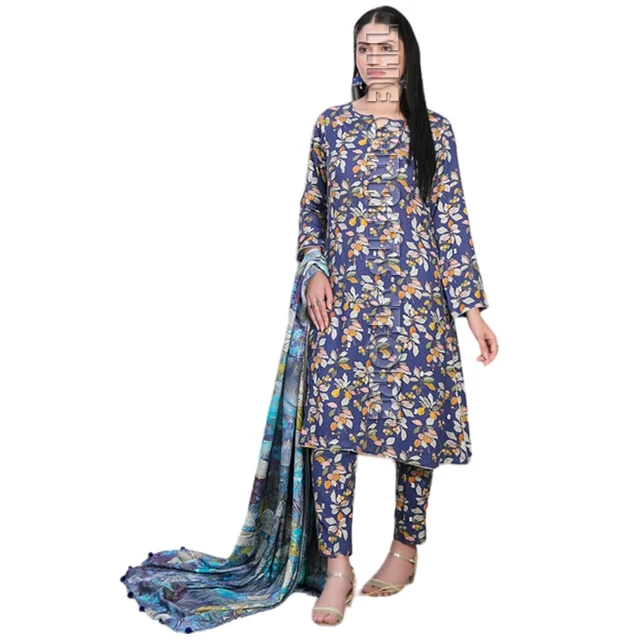 Hot  Selling Elegant New Pakistani Dress Unstitched Embroidered Digital Printed  3 Pieces Shalwar Kameez Cotton  Women Dress