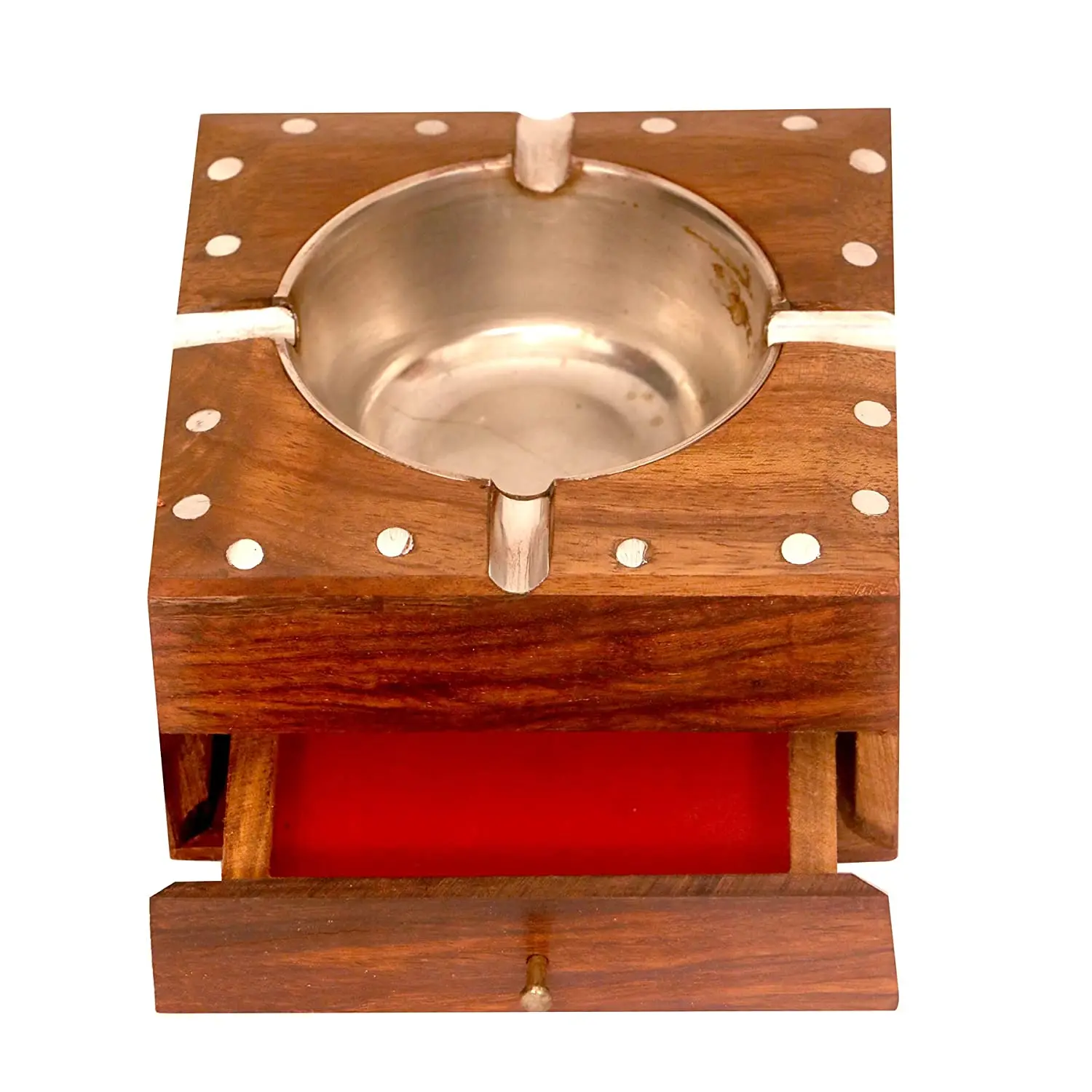 Wooden Cigarette Ashtray, Sheesham Wood Ash Tray with Drawer Smoke Ash Holder Tabletop