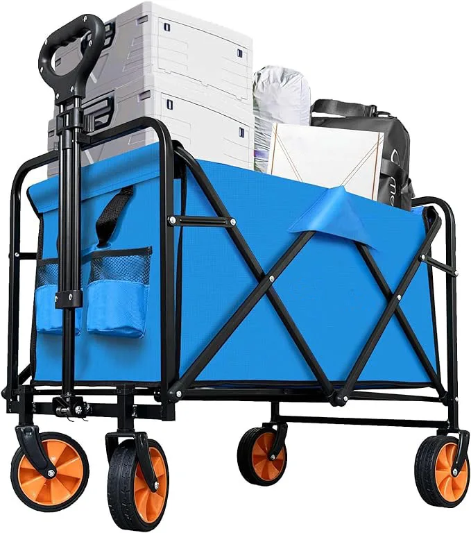 THCW10153 - Collapsible Wagon Cart with Wheels Outdoor Utility Wagon, Beach Wagon for Sand Yard Large Capacity, 280LBS, Blue