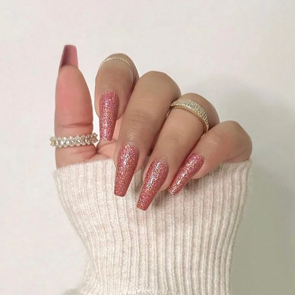 Easywell Private Gel Coffin Custom Flash Color Fake Nails Acrylic Box Artificial Fingernail Press On Nails Wholesale