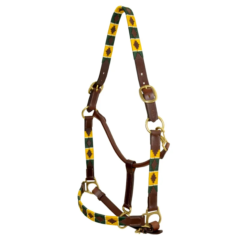 High Quality Polo Leather Horse Halter thread knitted design/LEATHER HORSE HALTER WITH THREAD KNITTED BRASS HARDWARE