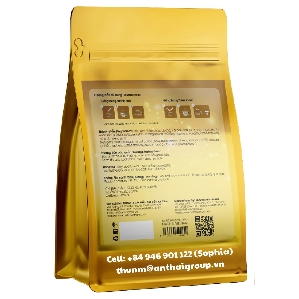 Оптовая продажа растворимый кофе женьшеня напиток с ароматизаторами сливок и сахара упаковка для хорошего самочувствия