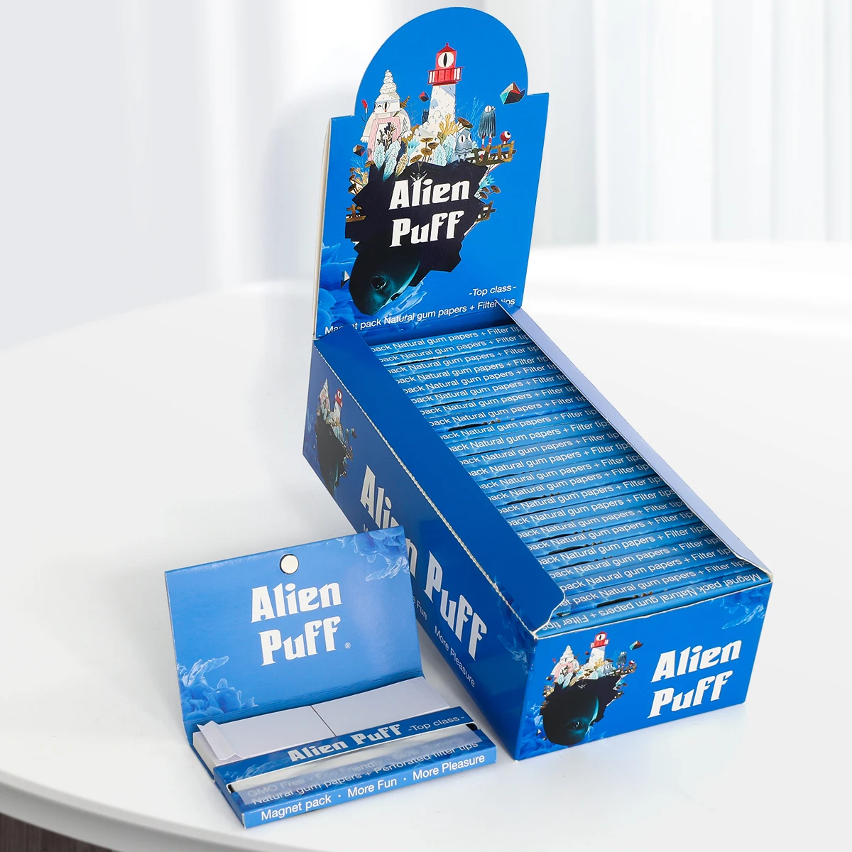 Alien Puff Smoking Rolling Paper 1 1/4 Size White Rice Paper with  Filter Tip Magnet Close  Wholesale Custom Logo Smoking Paper