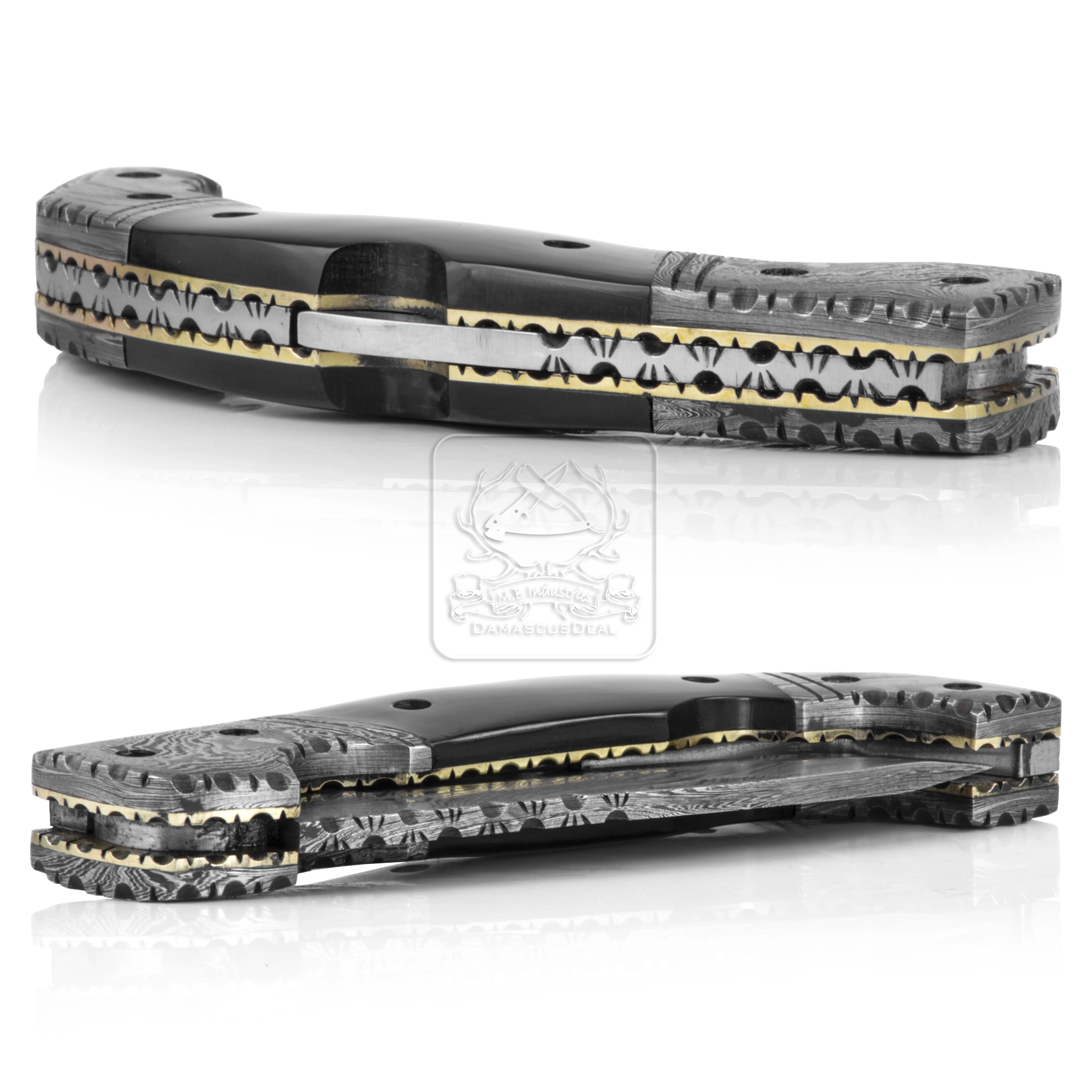 Damascus Steel Folding Knife DD-FK-699 Buffalo Horn Pocket Knife Outdoor Survival Hunting Knife Multi Tool Bushcraft Camping