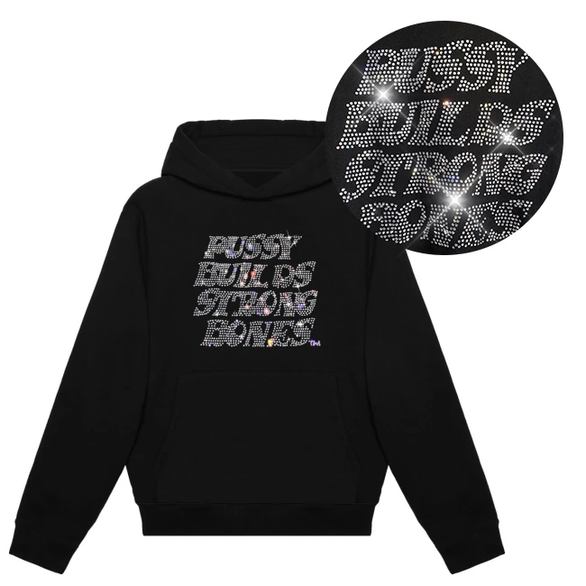 2024 New streetwear  Black High Quality Logo Men Skull Spider Color Thick Bling String Skull Men Oversized Rhinestone Hoodie