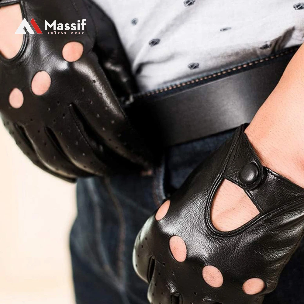 Industrial Double Palm Goatskin Grain Leather Driver Gloves, Keystone Thumb, Work Gloves Grain Leather Driver Gloves