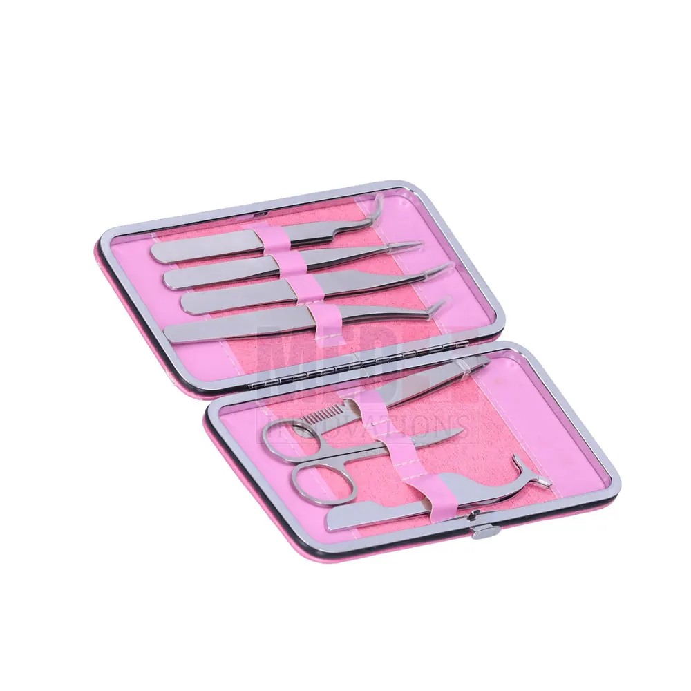 Hot Selling Silver Color Fiber Tip Eye Hair Extension Tools Kit With Non-Slip Stainless Steel Extensions Eyelash Tweezers Set