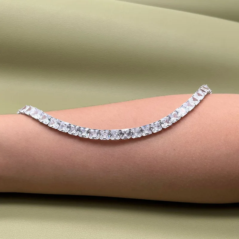 European and American full diamond square rock sugar princess square tennis necklace for women and men hip-hop single row square