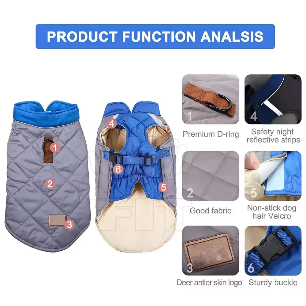 Winter Dog Coats Clothes For Pet Jacket For Small Medium Large Dogs Thicken Warm Woolen Inside Dog Coat