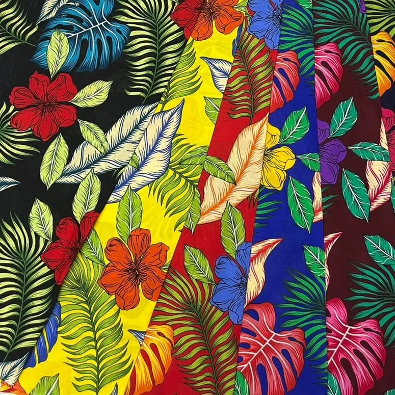 100% pure rayon high fashion polynesian designs in various colorways ready for immediate shipoment worldwide