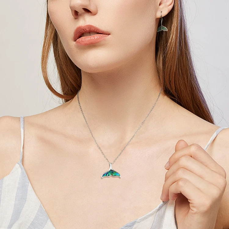 Ocean Abalone Shell Necklace Sea Glass Starfish Sea Turtle Mermaid Sand Dollars Dolphin Blue Whale Tail Necklace For Women