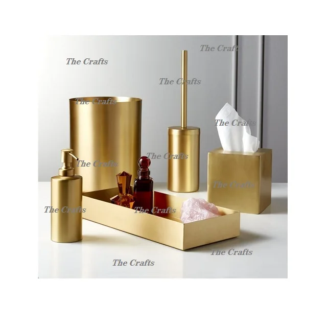 Fabulous Design Metal Gold Color Bathroom Set Of 7 Different Shape For Home And Hotel Bathroom Accessories