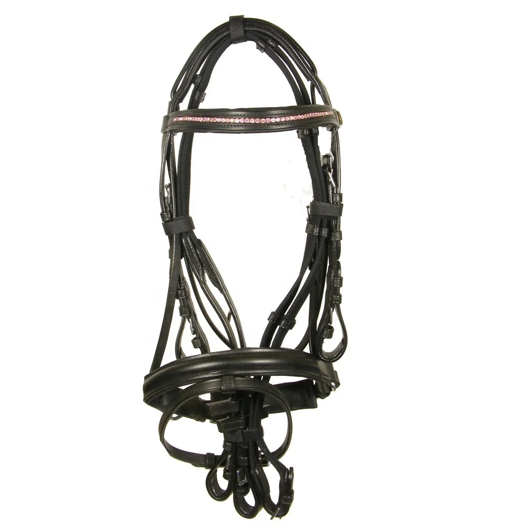 HORSE LEATHER SHOW BRIDLE FANCY WHITE STITCHING  SOFTY PADDED ON BROBAND & NOSEBAND WITH WEB REIN