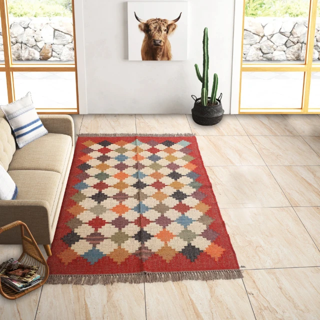 Hand Woven Jute Wool Kilim Living Room Area Rug Bedside Rug Kitchen Rug all size available at factory price