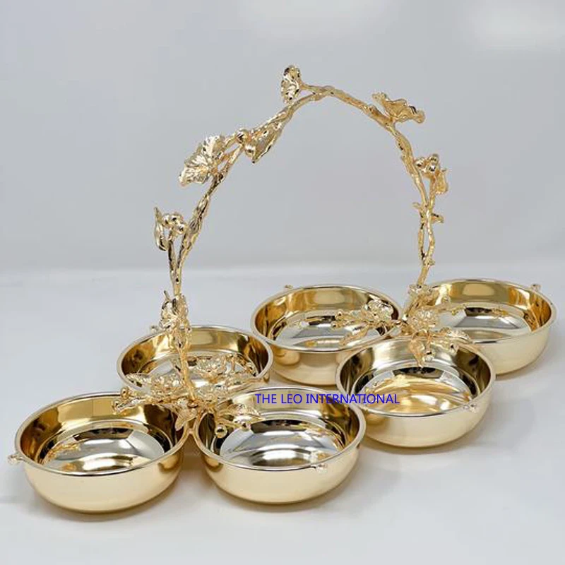 Stainless steel shiny polish brass metal gold plated white marble base Chocolate Bowls set of 3 Arabian style 10X5X10 Inch Dubai